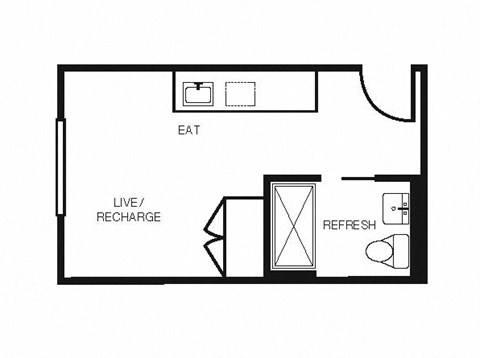 Floor plan for studio, 1 bath, 266 sqft